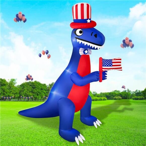 12 Ft by 8Ft Giant Patriotic Inflatable 4th of July Decorations Outdoor Dinosaur